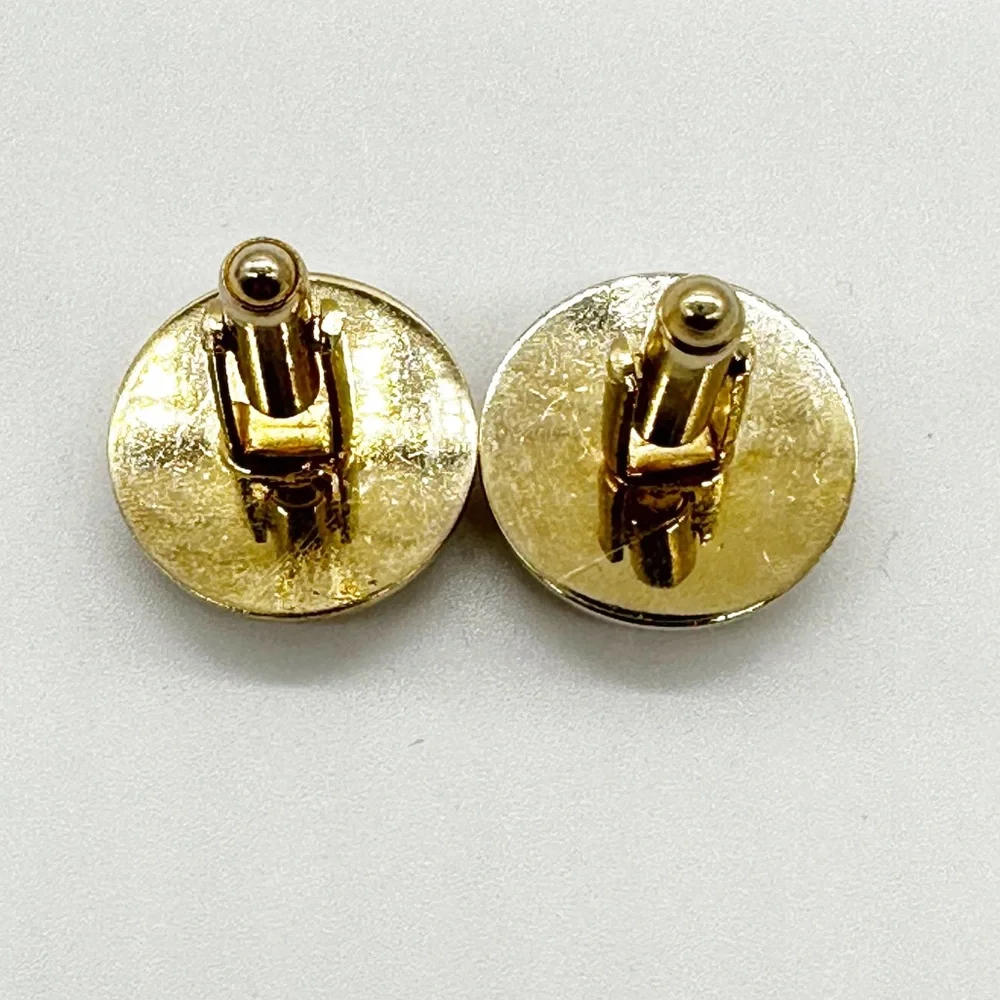 Vintage Brushed Gold Tone & Onyx Round Cufflinks